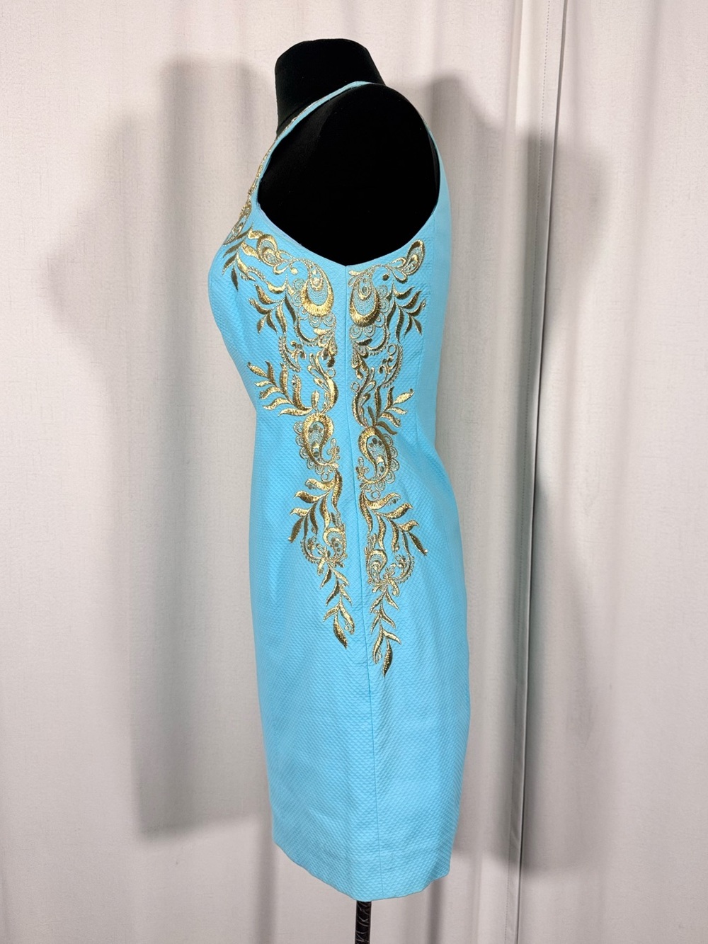 Lilly Pulitzer Janice Aqua Gold Embroidered - Picture 5 of 11